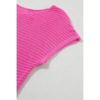 Pink Solid Loose Knit Short Dolman Sleeve Sweater - XL thumbnail