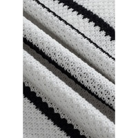 White Stripe Henley Buttoned Placket Drop Shoulder Bracelet Sleeve Knit Sweater Tee - M thumbnail