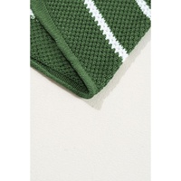 Green Stripe Henley Buttoned Placket Drop Shoulder Bracelet Sleeve Knit Sweater Tee - XL thumbnail