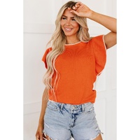 Russet Orange Contrast Trim Ruffle Sleeve Knitted Top - 2XL thumbnail