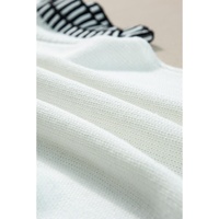 White Contrast Trim Round Neck Batwing Sleeve Knitted Top - XL thumbnail