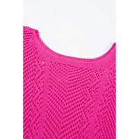 Rose Red Pointelle Knit Scallop Edge Short Sleeve Top - M thumbnail