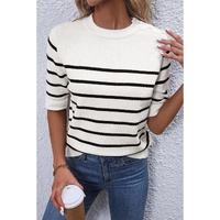 White Stripe Striped Half Sleeve Knitted Tee - L thumbnail