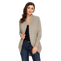 Azura Exchange Khaki Super Soft Long Sleeve Open Cardigan - L thumbnail