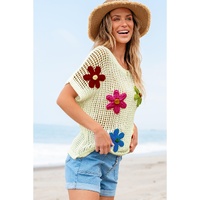 White Crochet Flower Hollow-out Sweater T Shirt - L thumbnail