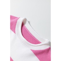 Pink Stripe Dropped Short Sleeve Lightweight Knitted Top - XL thumbnail