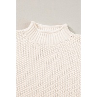 Beige High Neck Bat Short Sleeve Sweater - L thumbnail