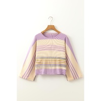 Purple Stripe Borderline Rib Knit Cuffed Dolman Sleeve Sweater - S thumbnail