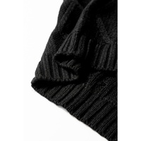 Black Cable Knit Colorblock Satin Bowknot Short Sleeve Sweater - M thumbnail