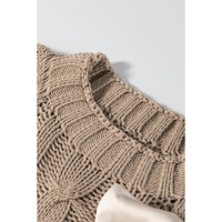 Simply Taupe Cable Knit Colorblock Satin Bowknot Short Sleeve Sweater - L thumbnail