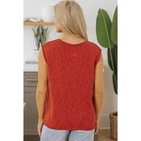 Orange Solid Color Split V Neck Short Sleeve Sweater - M thumbnail