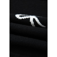 Black Bow Print Side Ties Scalloped Hem Sweater T Shirt - L thumbnail