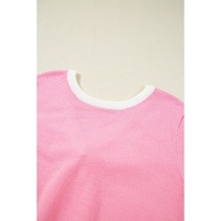 Bonbon Colorblock Bow V-Shape Cut Back Short Sleeve Sweater - L thumbnail