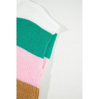 Multicolour Color Block Notch V Neck Sweater T Shirt - S thumbnail