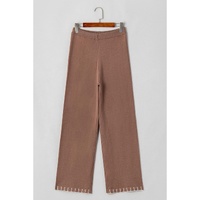 Straw Yellow High Waist Straight Leg Knitted Pants - M thumbnail