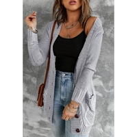 Gray Front Pocket and Buttons Closure Cardigan - M thumbnail