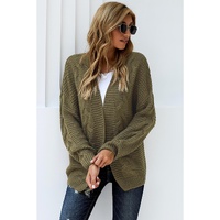 Olive Chunky Wide Long Sleeve Knit Cardigan - L thumbnail