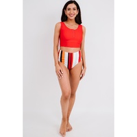 Square Neck Sleeveless Fashion Print Tankini Set - L thumbnail