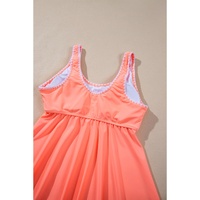 Fresh Salmon Contrast Trim Ruffled Peplum Top Tankini Swimsuit - M thumbnail