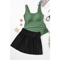 Mist Green Scoop Neck Adjustable Tankini and Matching Skort Bathing Suit - S thumbnail