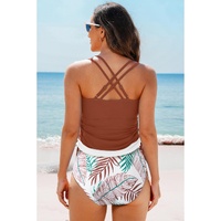 Mineral Red Drawstring Tummy Control Mix-and-match 2pcs Tankini Swimsuit - XL thumbnail
