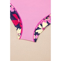 Rose Red Tie Shoulder Floral Print Cute Tankini Set - M thumbnail
