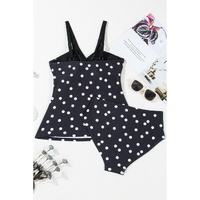 Black Polka Dot Print V Neck Tankini Set - S thumbnail