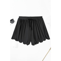 Black Scalloped Trim Beach Shorts - S thumbnail