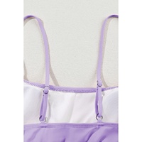 Orchid Petal Striped Patchwork Spaghetti Strap High Waist Bikini Swimsuit - M thumbnail