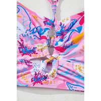 Pink Floral Printed Halter Neck High Waist Bikini - XL thumbnail