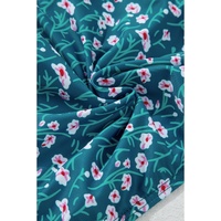 Blue Floral Print Smocked Cute Bikini Set - XL thumbnail