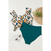 Green Leopard Print U Neck Knotted High Waist Bikini Set - S thumbnail