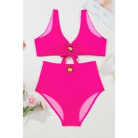 Rose Red Gold Shell Decor Wire-free Knotted 2pcs Bikini Swimsuit - L thumbnail