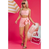 Pink 3pcs Gingham High Waist Bikini & Sarong - XL thumbnail