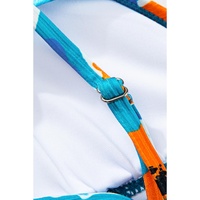 Sky Blue Orange Adjustable Straps Ribbed Knit One Piece Swimsuit - S thumbnail