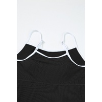 Black Sporty Ribbed Spaghetti Straps One Piece Swimdress - M thumbnail