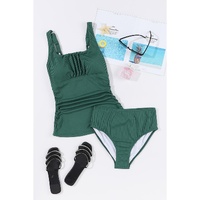 Blackish Green Ruched U Neck Ribbed Tankini - L thumbnail