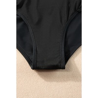 Black Ruffled Trim Ruched One Piece Bathing Suit - XL thumbnail