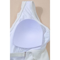 White Asymmetric Ruffle Trim Tie Waist One Piece Swimsuit - M thumbnail