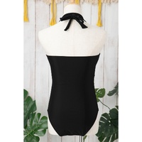 Black Halter Mesh Insert Cross Front One-Piece Swimsuit - S thumbnail