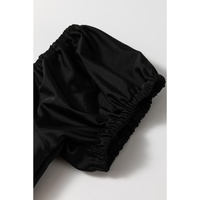 Black Elastic Neckline Short Sleeve One Piece Swimsuit - M thumbnail