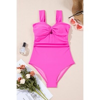 Bright Pink Cut out Twist Bowknot Backless One Piece Swimsuit - M thumbnail