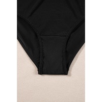 Black Beaded Spaghetti Straps Ruched Overlapped Colorblock One Piece Swimsuit - L thumbnail