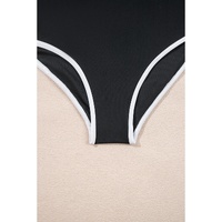 Black Contrast Trim Two Tone Belted One Piece Swimsuit - XL thumbnail