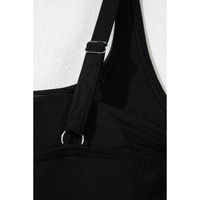 Black Side Tied Waist Square Neck Adjustable Straps A-line One Piece Swim Dress - S thumbnail