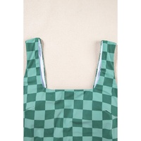 Green Checkered Print Square Neck Cropped Swim Top - XL thumbnail