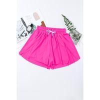 Rose Red Drawstring Elastic Waist Lined Ruffle Shorts Bikini Bottom - L thumbnail