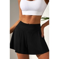 Black Solid Color High Waist Wide Leg Swim Bottom - S thumbnail