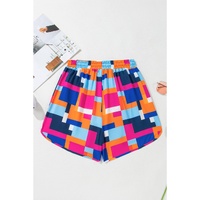 Rose Geometric Printed Drawstring Waist Beach Shorts with Pockets - L thumbnail