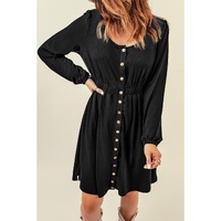 Black Button Up High Waist Long Sleeve Dress - S thumbnail